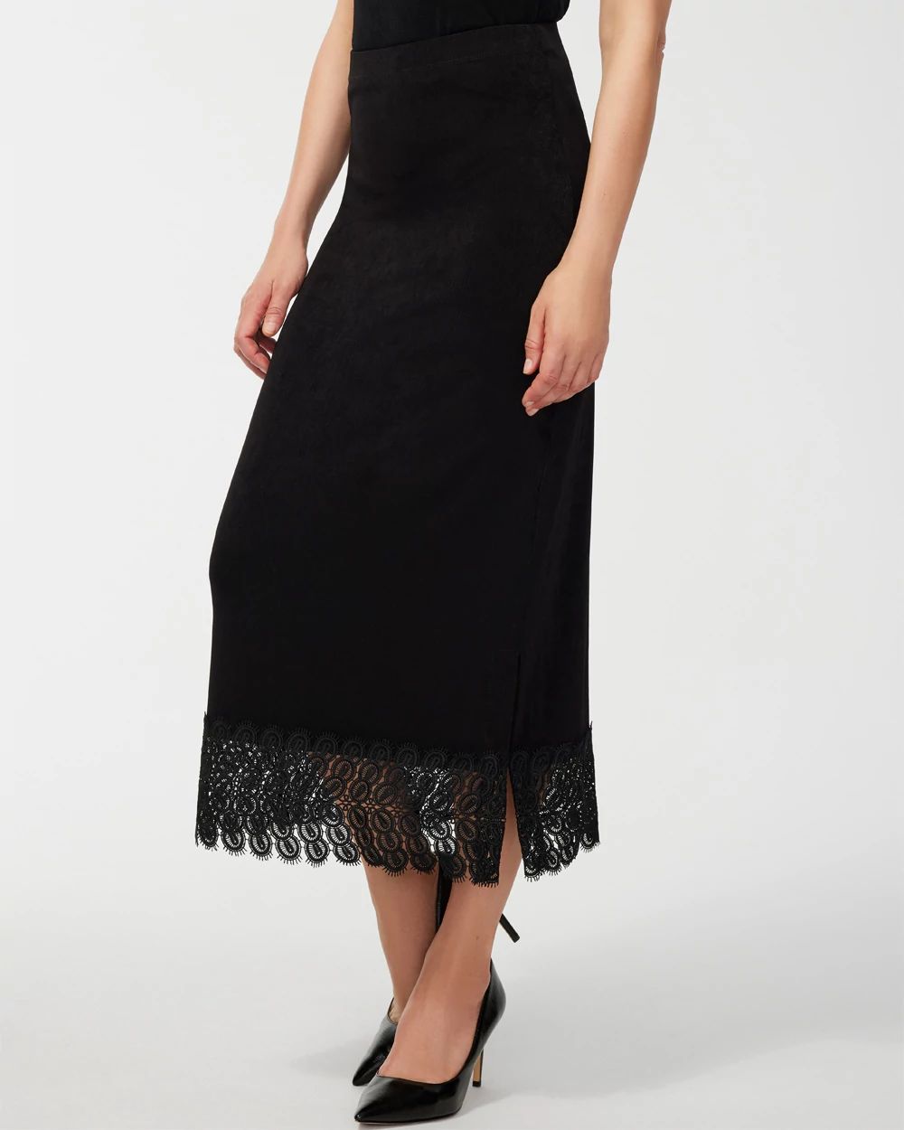 ★chemehc★LACE MIDI SKIRT (BLACK)★正規品/韓国送料込 Petite Travelers Lace Hem Midi Skirt | Chico's